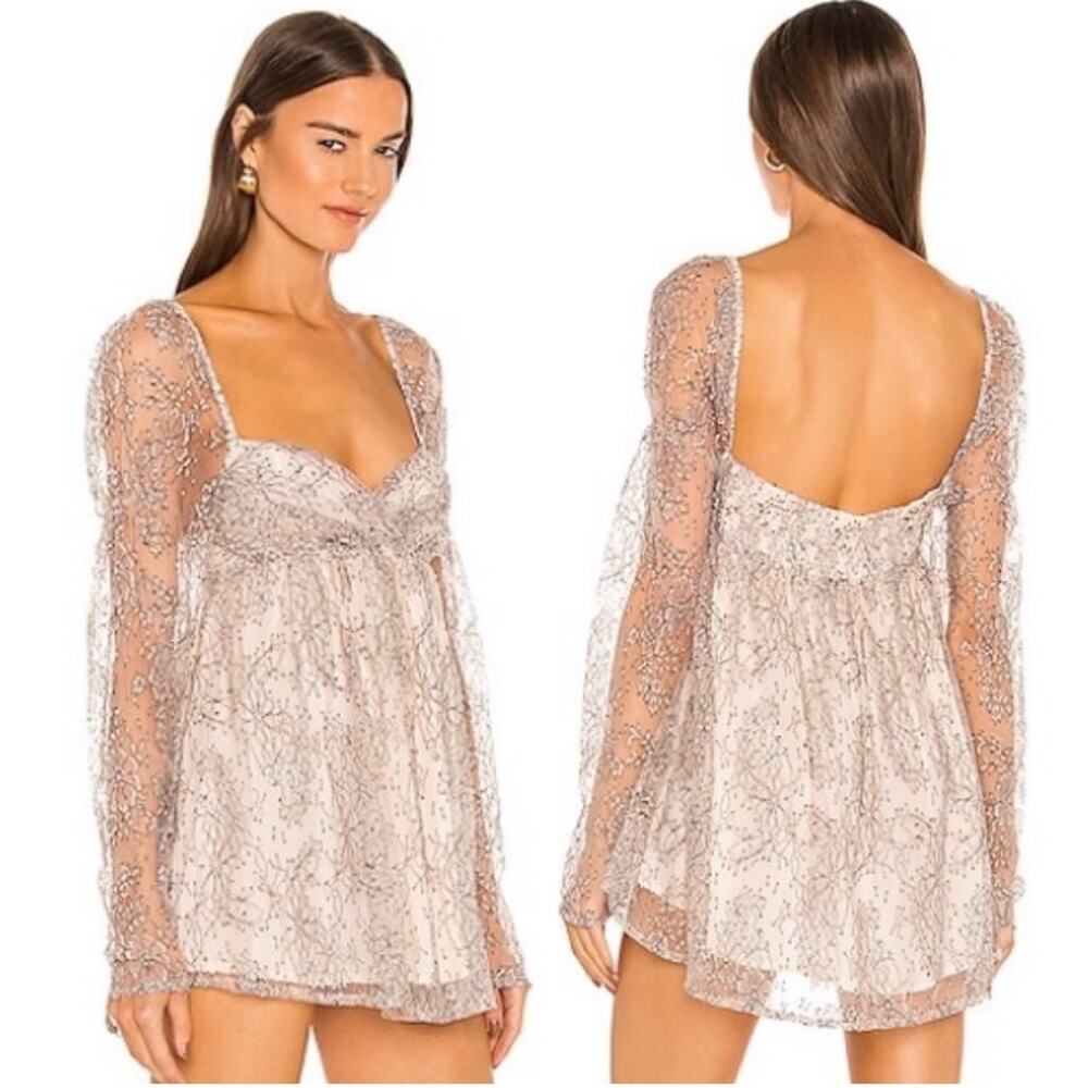 Free People Heavenly champagne‎ toast black lace overlay dress size Small NWT